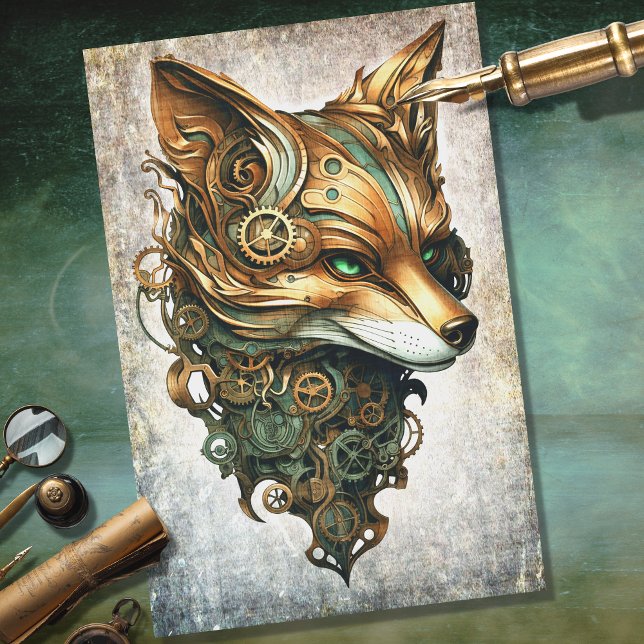 Steampunk Fox Portrait Decoupage Paper (Creator Uploaded)