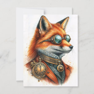 Steampunk Fox - Timekeeper Watercolor Postcard