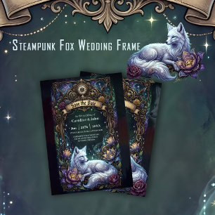 Steampunk Fox Wedding Frame. Save The Date