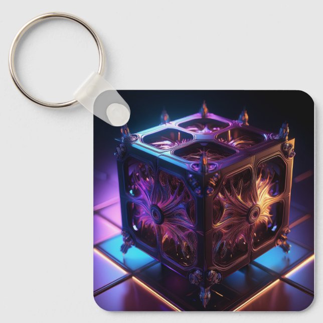 Steampunk Fractal Reflective Music Box Key Ring (Front)