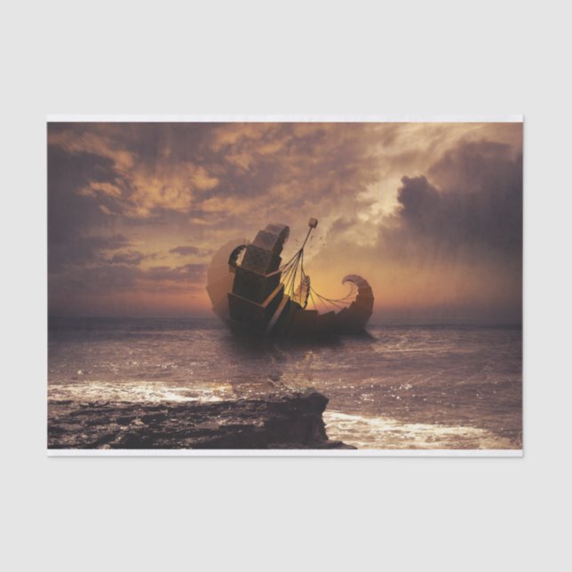 Steampunk Fractalscape, a Ship for All Destination Tissue Paper (Front)