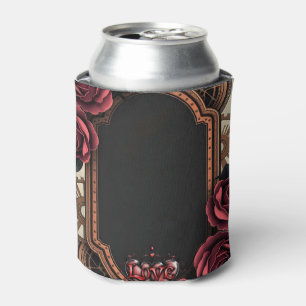 Steampunk Frame with Red Roses and Gears Can Cooler