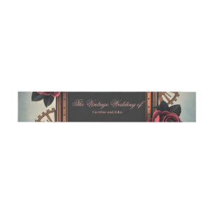 Steampunk Frame with Red Roses and Gears  Invitation Belly Band
