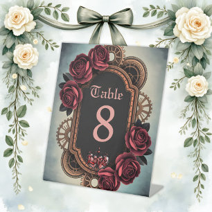 Steampunk Frame with Red Roses and Gears Pedestal Sign