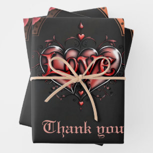Steampunk Frame with Red Roses and Gears Wrapping Paper Sheet