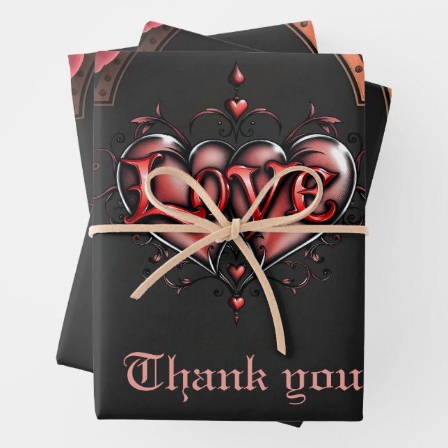 Steampunk Frame with Red Roses and Gears Wrapping Paper Sheet (In situ)