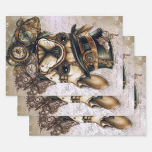 Steampunk French Bulldog Butterfly Decoupage Wrapping Paper Sheet