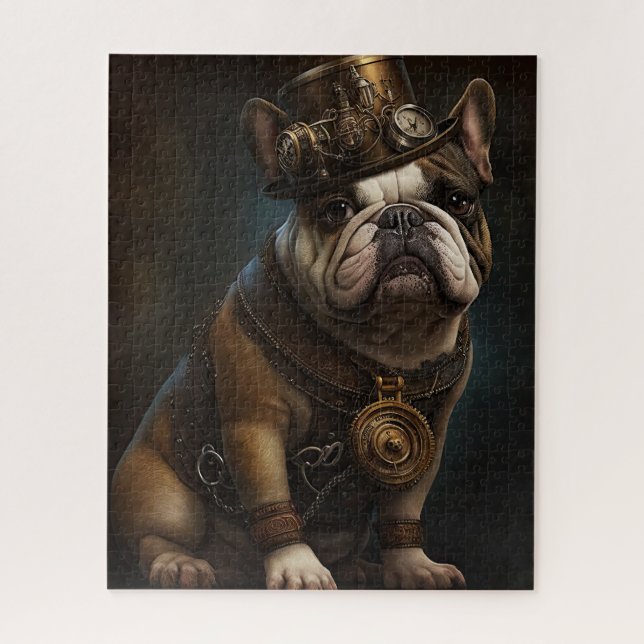 Steampunk French Bulldog, Retro Futuristic Puzzle (Vertical)