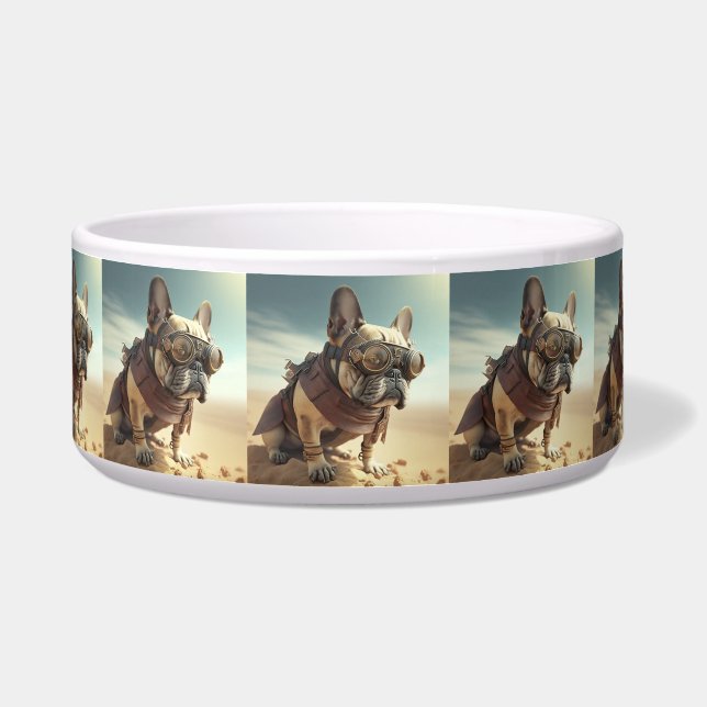 Steampunk French Bulldog With Goggles in Desert (Front)