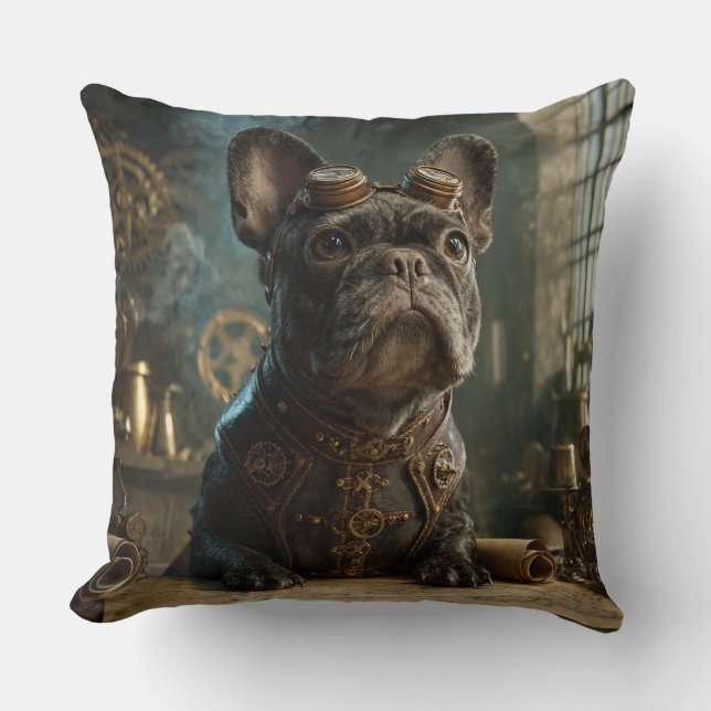 Steampunk Frenchie (Edition 1) - Throw Pillow (Front)