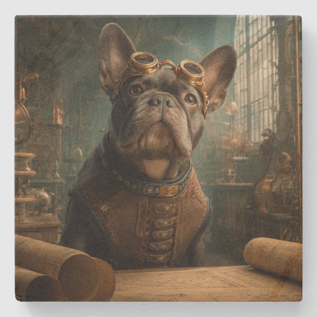 Steampunk Frenchie (Edition 2) - SandStone Coaster (Front)