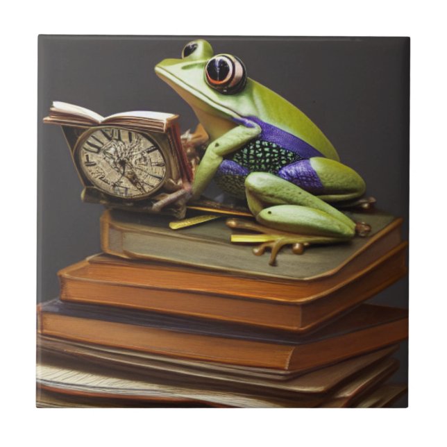 Steampunk frog and clock Ceramic Tile (Front)
