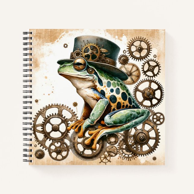 Steampunk Frog & Gears Spiral Notebook (Front)