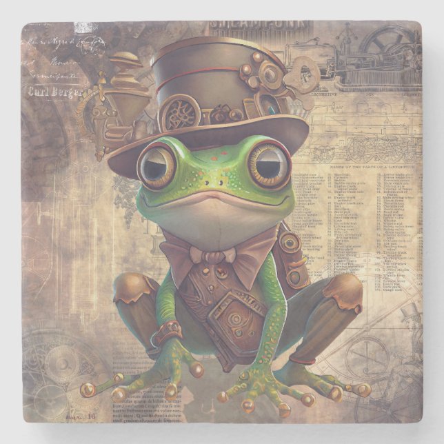 Steampunk Frog Stone Coaster (Front)