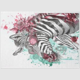 Steampunk Fun Black Pink Zebra Decoupage  Tissue Paper