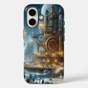 Steampunk Futuristic Ancient City with Jellyfish iPhone 16 Case