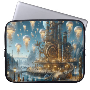 Steampunk Futuristic Ancient City with Jellyfish  Laptop Sleeve
