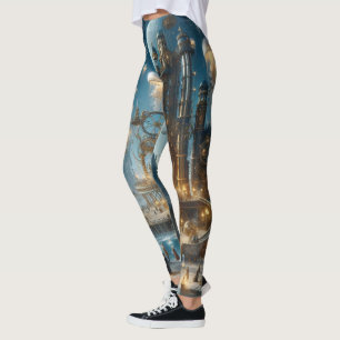 Steampunk Futuristic Ancient City with Jellyfish  Leggings