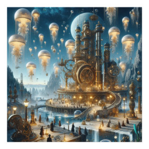 Steampunk Futuristic Ancient City with Jellyfish  Photo Print