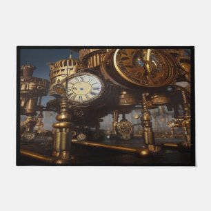 Steampunk futuristic Victorian clocks Door Mat