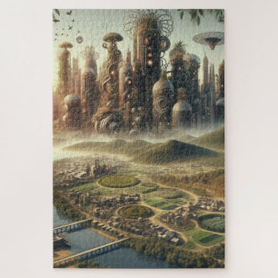 Steampunk Garden City Fantasy City Jigsaw Puzzle