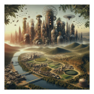 Steampunk Garden City Fantasy City Poster