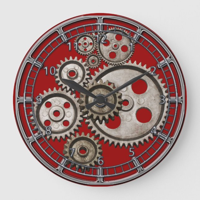 steampunk gear cog engine vintage machine 2 clock (Front)