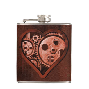 Steampunk Gear Heart Hip Flask