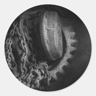 Steampunk - Gear - Hoist and chain Classic Round Sticker