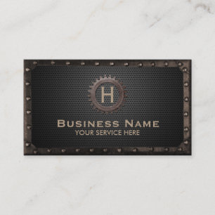 Steampunk Gear Monogram Dark Metal Vintage Business Card