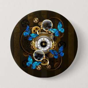 Steampunk Gears and Blue Butterflies 7.5 Cm Round Badge