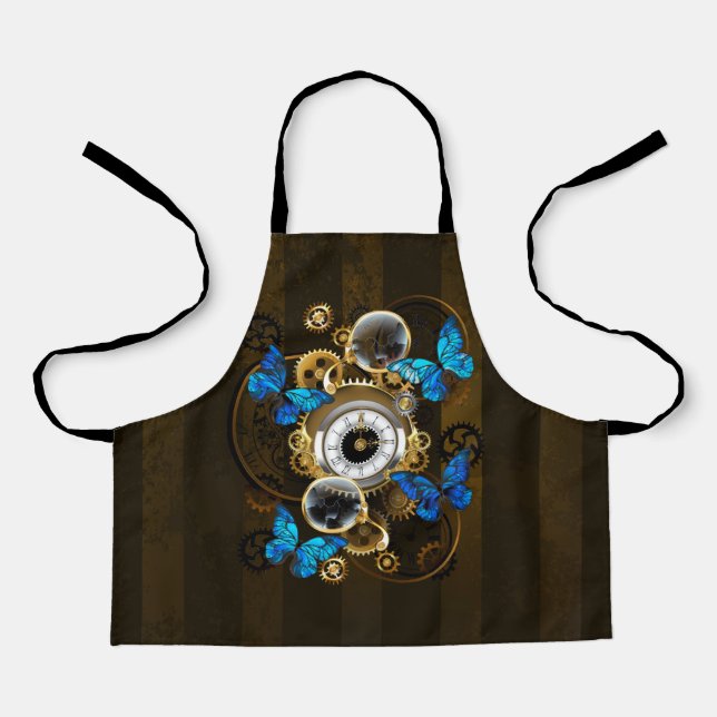 Steampunk Gears and Blue Butterflies Apron (Front)