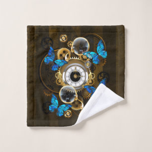 Steampunk Gears and Blue Butterflies Bath Towel Set