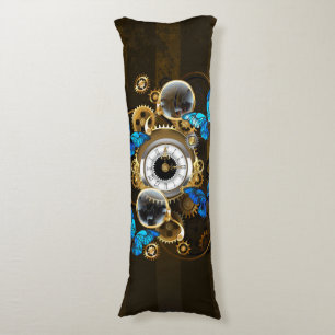 Steampunk Gears and Blue Butterflies Body Cushion