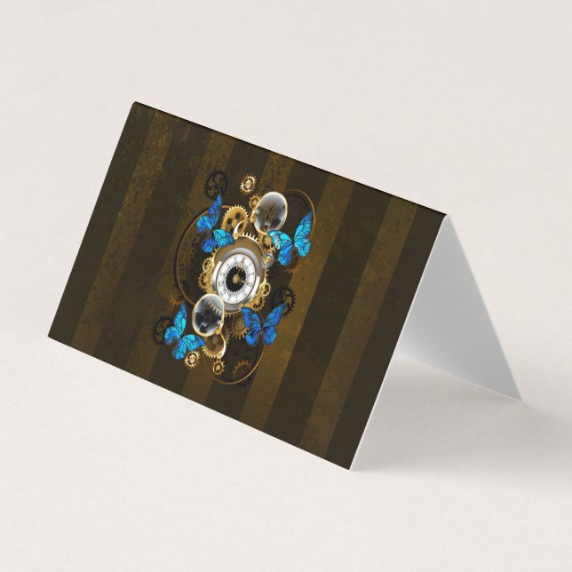 Steampunk Gears and Blue Butterflies Business Card (Front)