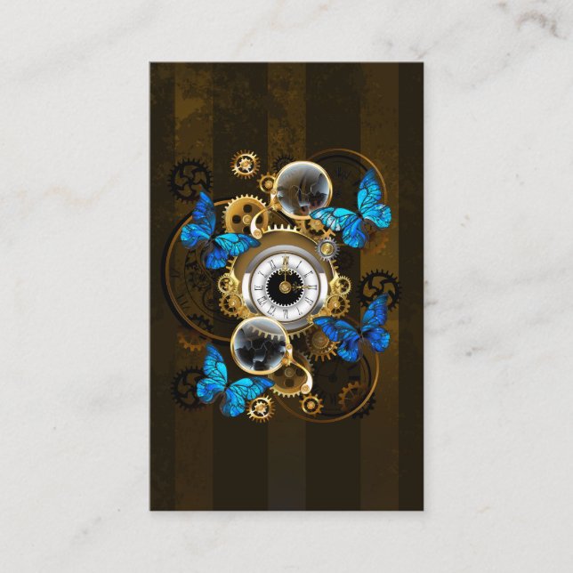 Steampunk Gears and Blue Butterflies Business Card (Front)