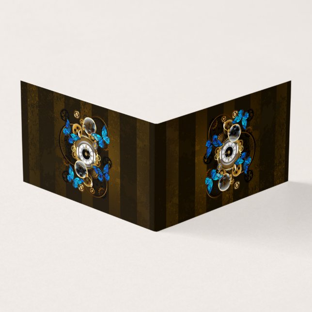 Steampunk Gears and Blue Butterflies Business Card (Outside)