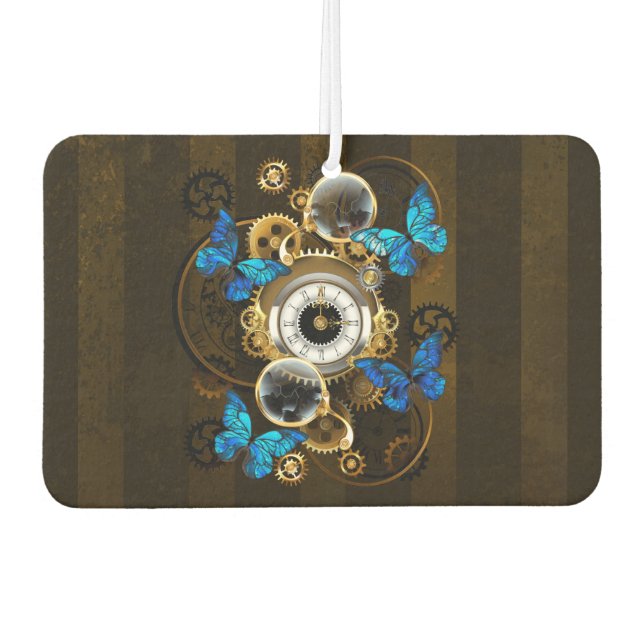 Steampunk Gears and Blue Butterflies Car Air Freshener (Front)