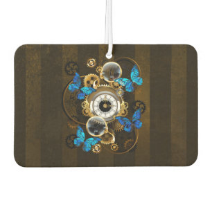 Steampunk Gears and Blue Butterflies Car Air Freshener