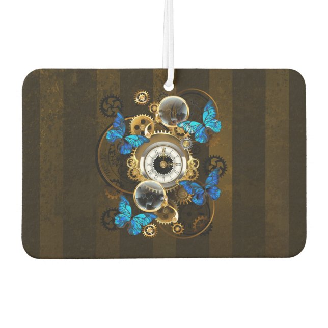 Steampunk Gears and Blue Butterflies Car Air Freshener (Front)