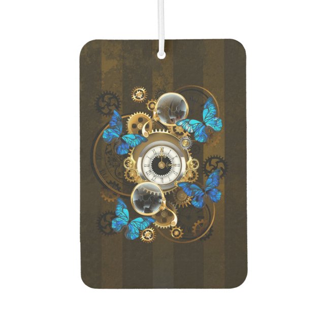 Steampunk Gears and Blue Butterflies Car Air Freshener (Front)