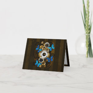 Steampunk Gears and Blue Butterflies Card