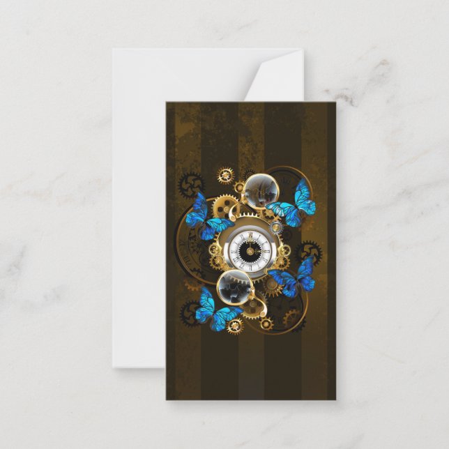Steampunk Gears and Blue Butterflies Card (Front)