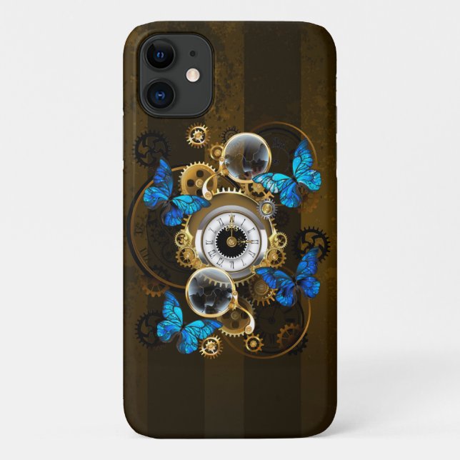 Steampunk Gears and Blue Butterflies Case-Mate iPhone Case (Back)