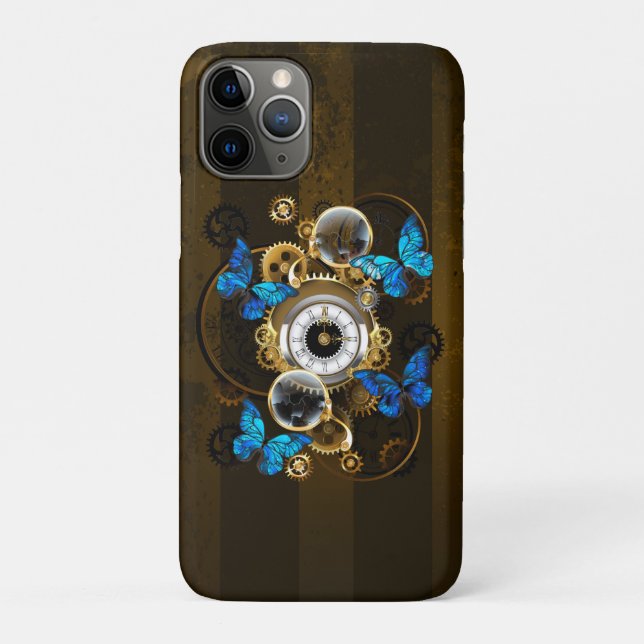 Steampunk Gears and Blue Butterflies Case-Mate iPhone Case (Back)