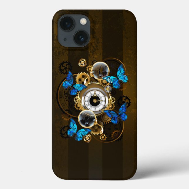 Steampunk Gears and Blue Butterflies Case-Mate iPhone Case (Back)