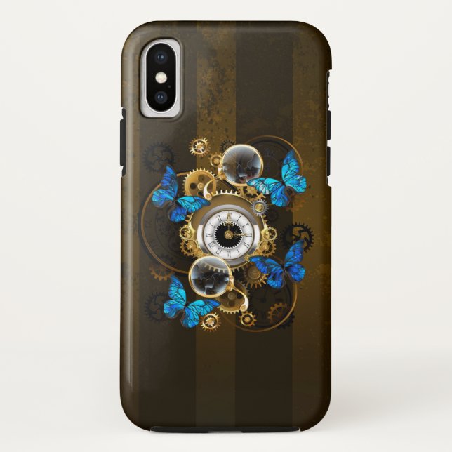 Steampunk Gears and Blue Butterflies Case-Mate iPhone Case (Back)