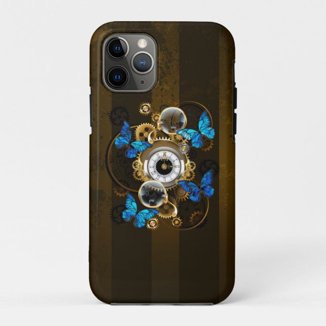 Steampunk Gears and Blue Butterflies Case-Mate iPhone Case (Back)