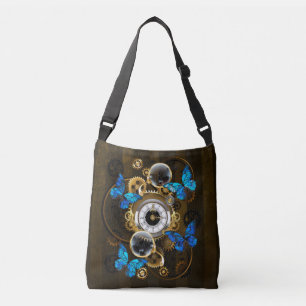 Steampunk Gears and Blue Butterflies Crossbody Bag