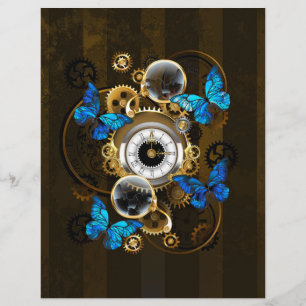 Steampunk Gears and Blue Butterflies Custom Letterhead